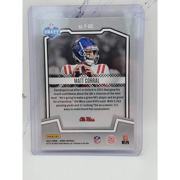 2022 Panini Score Protential Matt Corral Rookie #P-MC Carolina Panthers Ole Miss - Picture 2 of 4